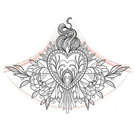 Sophia Tattoo, Jagua Design, Underboob Tattoo Designs, Sacred Heart Tattoos, Chest Piece Tattoos, Tattoo Stencil Outline, Sternum Tattoo, Mandala Tattoo Design, Tattoo Videos