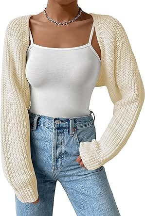 Verdusa Women's Long Sleeve Open Front Knitted Crop Cardigan Sweater Shrug Sweater Shrug, Sweater Y2k, Bolero Shrug, Y2k Long Sleeve, Crop Cardigan, Cropped Cardigan Sweater, Shrug Cardigan, Cami Crop Top, Shrug Sweater