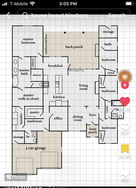 Bloxburg House Layouts 2 Story 4 Bedroom, Bloxburg Floor Plans With Grid, Big 1 Story House Layout Bloxburg, Bloxburg House Layouts 2 Story Grid, Sims House Layouts Floor Plans, Bloxburg Home Layout 2 Story Floor Plan, Mud Room Bloxburg, How To Build A Breakfast Nook, Bloxburg House Layouts 1 Story Big