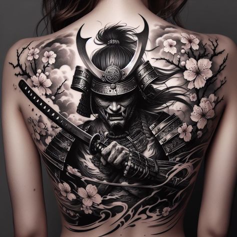 Samurai Back Tattoo, Japanese Warrior Tattoo, Cute Tattoo Ideas, Japanese Back Tattoo, Tiger Tattoo Sleeve, Oni Tattoo, Dragon Tattoo Ideas, Illusion Tattoos, Optical Illusion Tattoos