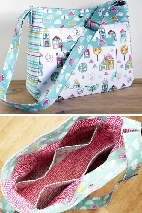 Petite Street Diaper Bag by Susie D Designs.  Versatile bag that has an adjustable strap, padding, plenty of pockets and a nice style for new moms.  All the practicality of a diaper bag with the look of a smart purse. Diaper Bag Sewing Pattern, Diy Diaper Bag, Sac Diy, Zippered Bag, Modern Bag, Tote Bags Sewing, Nappy Bag, Baby Sewing Projects, Bag Sewing