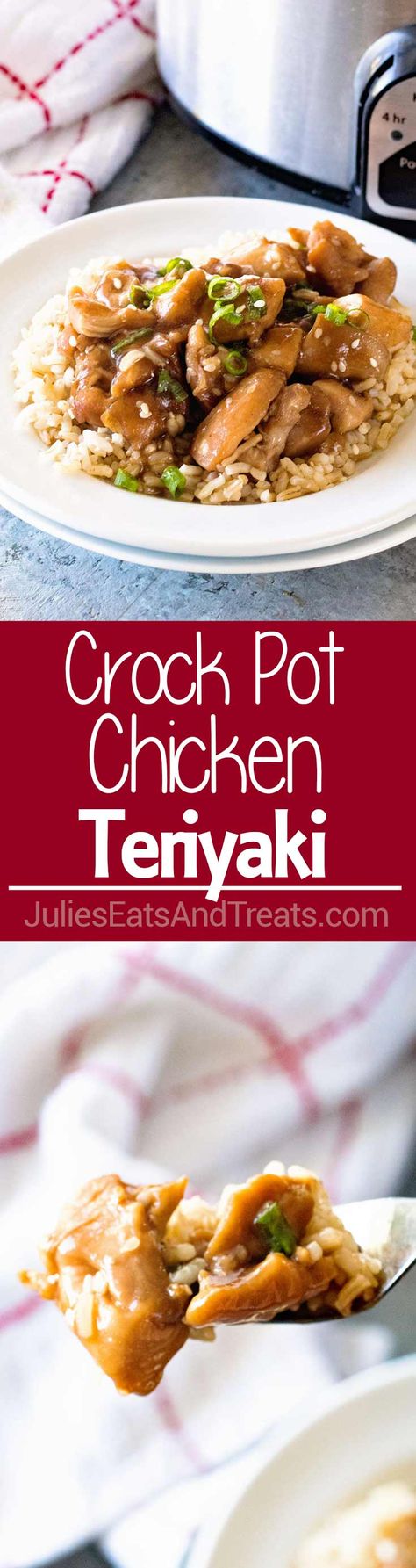 Crock Pot Chicken Teriyaki ~ Super easy  slow cooker teriyaki chicken recipe served over rice! Throw it in your Crock Pot and Dinner is done! via @julieseats Teriyaki Chicken Crock Pot, Pollo Teriyaki, Chicken Crock Pot, Slow Cooker Teriyaki Chicken, Slow Cooker Teriyaki, Chicken Teriyaki Recipe, Chicken Teriyaki, Recipes Family, Crockpot Cooking