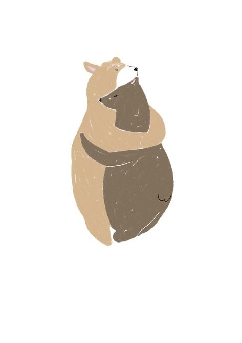 Bear Hugs Illustration, Bear Holding A Heart Drawing, Bears Hugging Drawing, Bear Hug Illustration, Hugs Illustration, Bears Holding Hands, Hug Drawing, Bears Hugging, Hugging Drawing