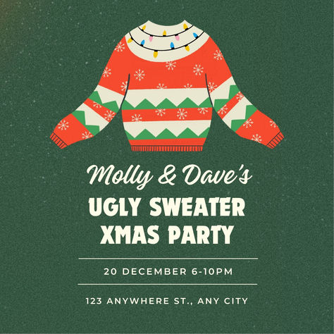 Green Red Vintage Ugly Sweater Party Christmas Invitation Vintage Christmas Invitation, Ugly Christmas Sweater Party Invitations, Canva Christmas, Christmas Party Planning, Christmas Invitation, Square Envelopes, Retro Holiday, Ugly Christmas Sweater Party, Ugly Sweater Party