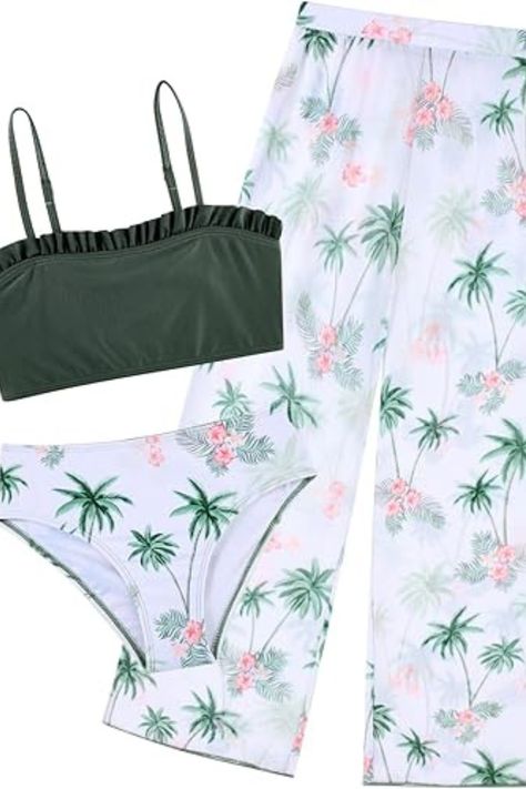 #hawaiian #greensuit #bathingsuit #summer #trendy #coverup #floral #hawaiianprint #green #swimwear #bikini #fashion #style Ruffle Tops, Sports Swimsuits, Green Suit, Swimwear Girls, Swimwear Cover, Pretty And Cute, Rash Guard, Our Girl, Bathing Suit