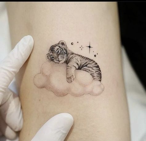 White Tiger Tattoo, Rad Tattoos, Kitty Tattoos, Tiger Tattoos, Cute Animal Tattoos, Tiger Tattoo Design, Cloud Tattoo, Inspiration Tattoos, Wolf Tattoos