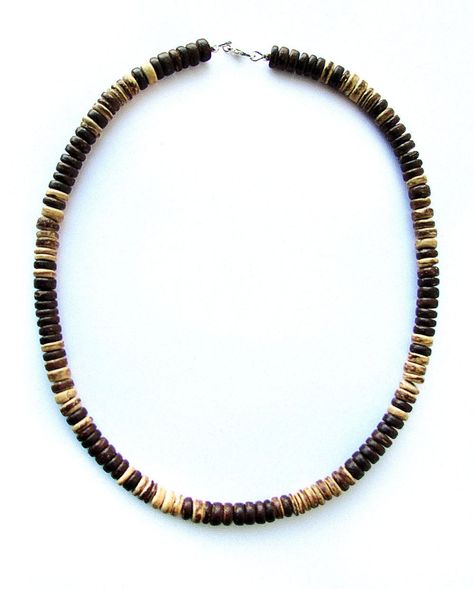 Mens wooden necklace made from brown coconut shell (a sustainable alternative to wood!) This simple men's jewelry would be a great gift for that rugged, trail-hiking man in your life! I make these men's beaded necklaces to order in custom sizes (at 1/2 inch increments.) 20" is standard (see "More Information" below for sizing info.) Leave me a note at checkout and I'll make your best fit come true! Men Necklaces, Mens Beaded Necklaces, Beads Craft Jewelry, Diy Jewelry Necklace, Natural Jewelry, Wood Bead Necklace, Wooden Necklace, Long Beaded Necklace, Valentines Necklace