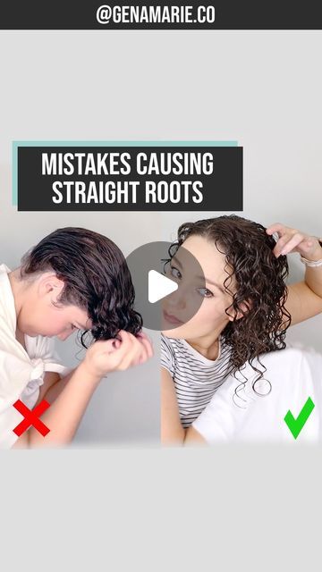 Gena Marie | Curly Creator on Instagram: "Are your roots straighter than the rest? Comment LINKS to receive product links and the full video for more help with increasing root definition. 

⚠️ There’s no right or “wrong” way to do your hair! These are just alternative methods to try if you’re struggling with straighter roots. 

These common mistakes often cause straighter roots:
❌ Applying products upside down, specifically brushing all your hair forward and only styling the hair hanging down in the front. This stretches the hair out at the roots. Turning side to side helps, but ultimately you don’t have as much control over encouraging root curls when you can see your roots while styling. 

❌ Not applying products to your roots results in straighter roots because products help define the Straight Roots Curly Ends, Finger Coiling, The Roots, Fix You, Brushing, Hair Designs, Upside Down, The Crown, That Way