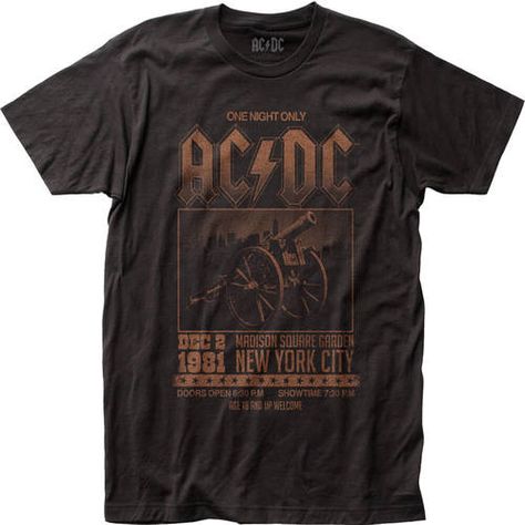 This vintage AC/DC concert tshirt spotlights the promotional poster artwork for the band's Decenber 2, 1981 performance, at Madison Square Garden, in New York City. Performed as part of their Cannon and Bell Tour, these concerts supported AC/DC's latest album, at the time, For Those About to Rock We Salute You. Originally released on November 23, 1981, For Those About to Rock We Salute You was AC/DC's eighth studio album, and their first to reach Number 1. Our men's tee is made from 100% black f Ac Dc Shirt, Night Lyrics, New York City December, Acdc Band, Vintage Concert T Shirts, Gardening Videos, Ac Dc Band, Mens Black Shirt, Reading Shirts