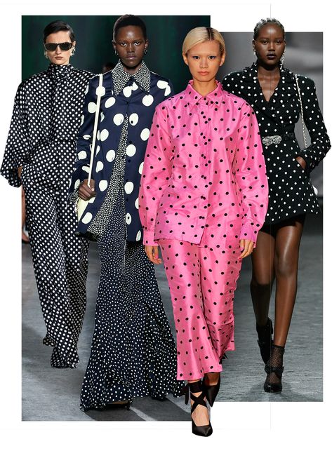 Bazaar Guide to Spring Outfits 2023 Spring Cotton Polka Dot Shirt, White Polka Dot Shirt Outfit, Trendy Long Sleeve Polka Dot Blouse, Polka Dot Pants Outfit, Polka Dot Shirt Outfit, Polka Dot Editorial, Spring Polka Dot Button-up Tops, White Polka Dot Shirt, Polkadot Fashion Runway