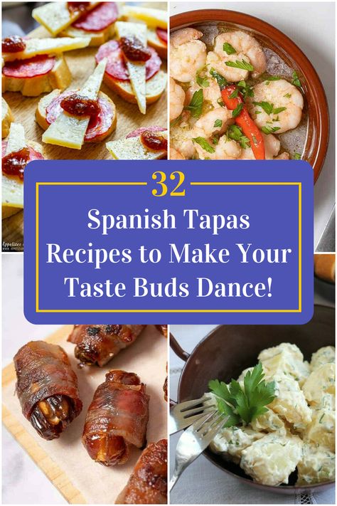 Collage of 4 spanish tapas recipes. Mediterranean Tapas Recipes, Spanish Appetizers Tapas Party, Seminar Ideas, Spanish Tapas Recipes, Tapas Party, Spanish Appetizers, Savory Bites, Tapas Recipes, Spanish Tapas