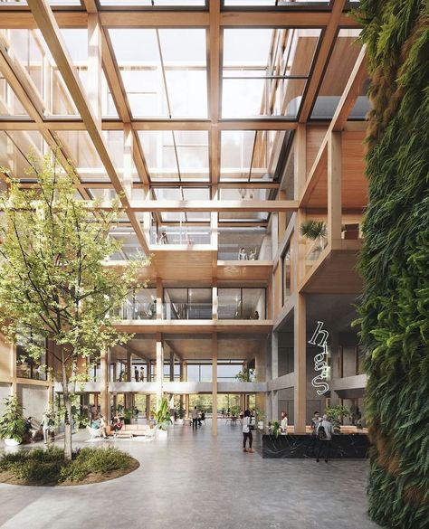 Atrium Design, Wooden Buildings, Timber Structure, Green Architecture, Wood Interior, Social Housing, Structure Architecture, Wood Interiors, Futuristic Architecture