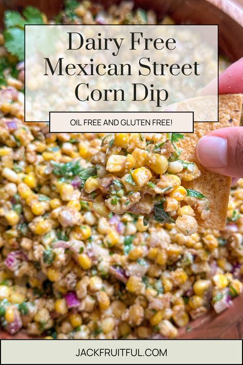 Dairy-Free Mexican Street Corn Dip is a NEW recipe from Jackfruitful Kitchen.  Visit jackfruitful.com to view the whole recipe! Dairy Free Corn Dip, Dairy Free Street Corn, Dairy Free Tailgate Food, Gluten Free Dairy Free Side Dishes, Non Dairy Appetizers, Dairy Free Appetizer Recipes, Corn Dips, Dairy Free Mexican Recipes, Creamy Sweet Corn