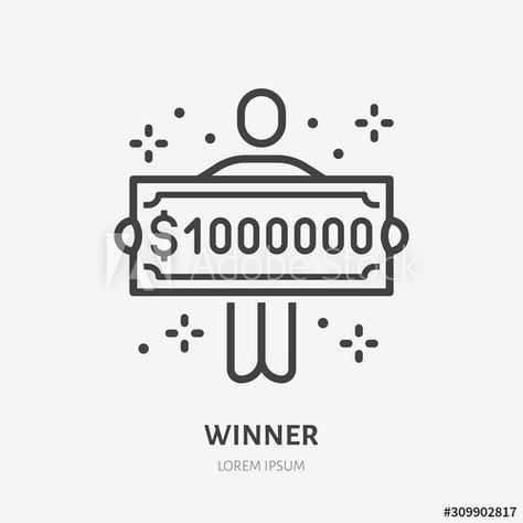 Lottery winner holding one million dollar check line icon, vector pictogram of prize. Money cheque illustration, casino reward sign - Buy this stock vector and explore similar vectors at Adobe Stock | Adobe Stock Million Dollar Cheque, Lottery Aesthetic, Money Cheque, Million Dollar Check, Winner Graphic, Manifest 2023, Vision Bored, Vision Board Examples, Infographic Inspiration