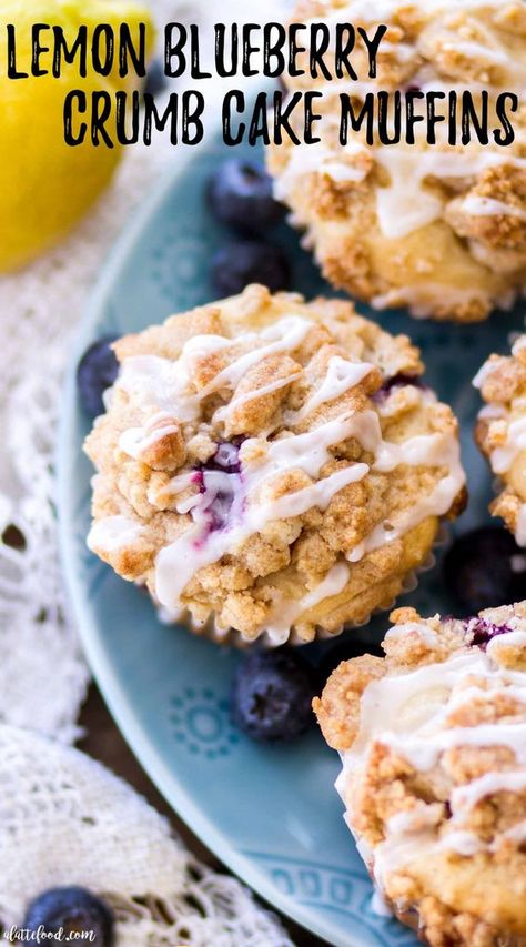 The best Blueberry Lemon Muffins have a crumb cake topping and lemon glaze. They're perfectly fluffy and moist thanks to buttermilk and sour cream, and the lemon blueberry flavor is perfect for spring! #muffin #breakfast #lemon #blueberry Crumb Cake Topping, Blueberry Cheesecake Muffins, Lemon Crumb Cake, Blueberry Crumble Muffins, Lemon Blueberry Muffins Recipe, Sour Cream Blueberry Muffins, Blueberry Cream Cheese Muffins, Crumb Cake Muffins, Sour Cream Muffins