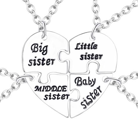 Four pendants combine into one heart: symbolize the heart to heart friendship between you and your sisters This is 4 Sister Necklace, a great gift to show your love to sisters, it means forever love Adorable Big Middle Little Baby Sister necklace jewelry also can send your best friend. Bsf Rings, Sibling Necklace, Sibling Jewelry, Long Relationship Quotes, Sister Necklace Set, Matching Stuff, Matching Best Friend Tattoos, Friend Ideas, Friend Things