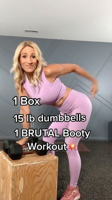 Tracy Steen on Instagram: "Are you in the mood for a brutal booty session? This one fits the bill. As far as equipment goes, it was pretty simple: One box, but you could use a stable chair, stair, step or bench and one set of dumbbells (I used 15 pounds). This box is about 18 inches at its tallest for those wondering. You could either hit each exercise for 12 reps, three sets. However, I like a little bit more of a burn in my leg day so I would hit this for 45 seconds of work, 15 seconds in be Exercises With Step Bench, Box Step Ups Workout, Tracy Steen Workout, Bench Workouts, Advanced Workout Routine, Step Up Workout, Step Exercises, Home Weight Training, Step Bench