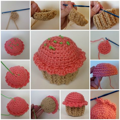 Crochet Muffin, Cupcake Crochet Pattern, Crochet Cupcake Hat, Knit Cupcake, Crochet Cupcakes, Cupcake Crochet, Crochet Pincushion, Crochet Cake, Crochet Cupcake