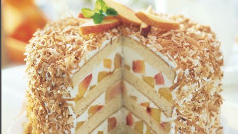 Peach Layer Cake Recipe, Layer Cake Recipes, Peach Desserts, Peach Cake, Peach Recipe, Business Startup, Baked Goodies, Coconut Cake, Toasted Coconut