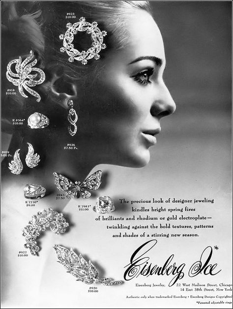 Ice Jewelry, Vintage Jewels, Harper's Bazaar, Harpers Bazaar, Vintage Costume Jewelry, Vintage Ads, Vintage Costumes, Vintage Advertisements, Jewelry Inspiration