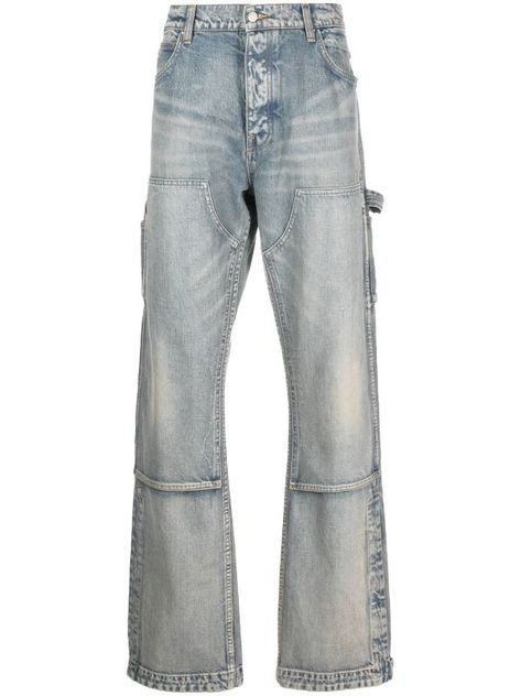 AMIRI Carpenter Stonewashed Jeans - Farfetch Stonewashed Jeans, Jeans Regular Fit, Regular Fit Jeans, Leg Belt, Jeans For Men, Press Studs, Colored Jeans, Fit Jeans, Jeans Fit