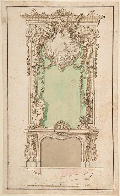 Design for Mantelpiece and Elaborate Overmantel Louis Xv Furniture, Architecture Antique, 16 Tattoo, Italian Interior Design, Italian Interior, Interior Illustration, Baroque Architecture, Fireplace Design, Classic Interior