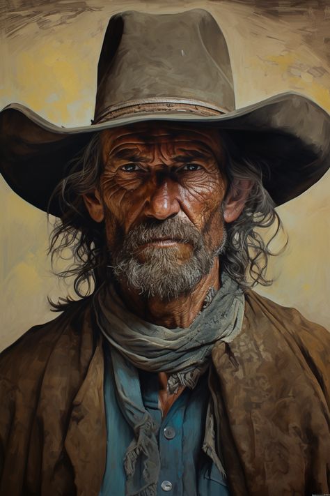 Cowboy Portrait, Cowboy Photography, Painting Of A Man, Cowboy Artists, Rodeo Cowboys, Western Photography, Native American Images, Western Artist, Cowboy Art