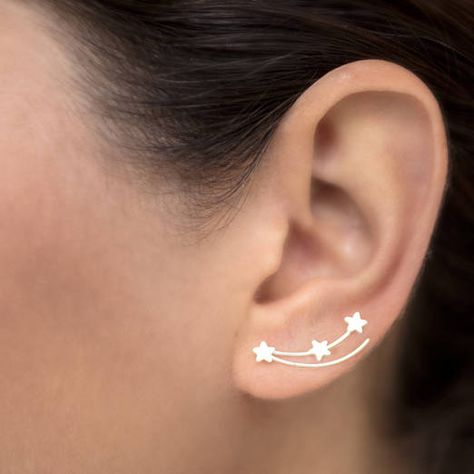 Silver Shooting Star Climber Earrings Helix Jewelry, Modern Silver Jewelry, Ear Crawlers, Real Gold Jewelry, Fine Silver Jewelry, Ear Climbers, Climber Earrings, Leaf Jewelry, Silver Jewelry Fashion