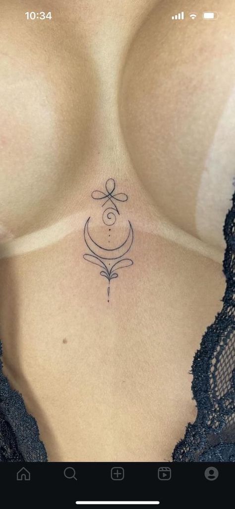 Tattoo In The Middle Of The Chest, Female Chest Tattoo Ideas Middle, Tiny Sternum Tattoo Women, Upper Sternum Tattoo, Mid Chest Tattoo, Breast Tattoos For Women Middle, Girl Chest Tattoo, Middle Chest Tattoos For Women, Tattoo Middle Of Chest Women