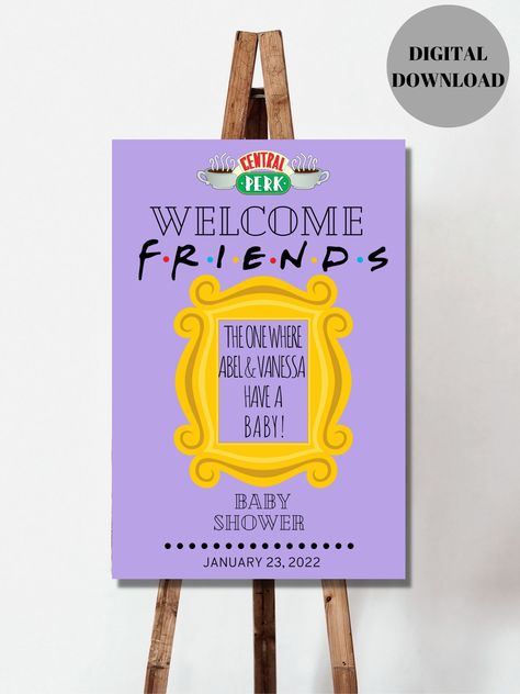 Friends Themed Baby Shower Ideas, Friends Baby Shower Theme, Canva Sizes, Baby Shower Theme Decorations, Baby Mine, Baby Gender Reveal, Reveal Ideas, Baby Shower Theme, Baby Party