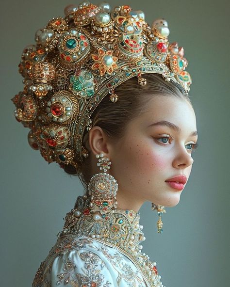 ♔ Beauté & Bijoux Fantasy Crowns, Sara Shakeel, Russian Woman, Headpiece Jewelry, Fancy Jewellery Designs, Fantasy Photography, Beauty Shots, Russian Fashion, Ethereal Beauty