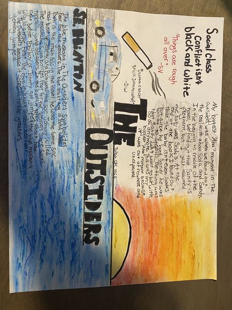 Oil pastels, colored pencils, and ShArPiE All About Me One Pager Ideas, One Pager Examples Aesthetic, The Outsiders Project, The Outsiders One Pager, One Pager Ideas, One Pager Examples, One Pager Project, One Pagers, Chapter Ideas