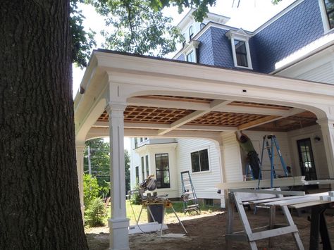 Adding A Carport To Side Of House, Porto Cochere, Slope Driveway, Carport Addition, Carport Makeover, Porch Kits, Fine Homebuilding, Garage Addition, Car Port