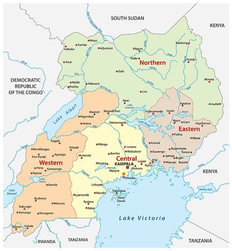 Uganda Maps & Facts - World Atlas Map Of Uganda Showing Districts, Uganda Map, Africa Outline, Uganda Flag, World Atlas, Mama Africa, Physical Map, Satellite Maps, Atlas Map