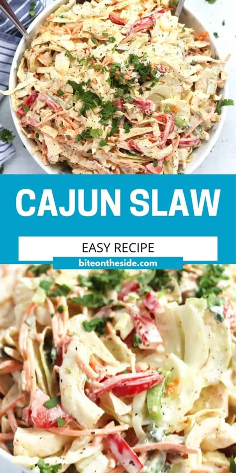 Shrimp Coleslaw Recipe, Cajun Side Salads, Different Slaw Recipes, Easy Cole Slaw Recipe Simple, Creamy Slaw Recipes, Cawlslaw Recipe, Different Coleslaw Recipes, Cole Slaw Mix Recipes, Cajun Slaw Recipe