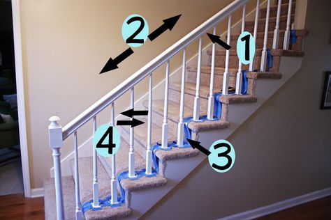 How to paint a baseboards next to carpet like a pro when.....well...let's be honest....you aren't lol Painted Stair Railings, Banister Remodel, Stair Banister, White Stairs, Staircase Makeover, Painted Stairs, Carpet Stairs, Room Remodeling, Stair Railing