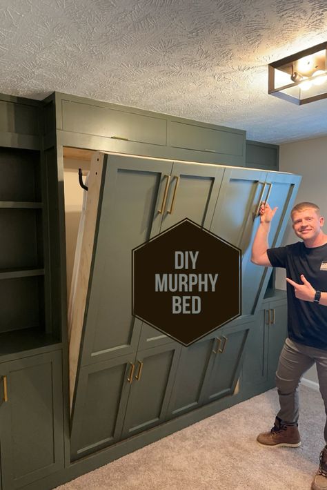 The most efficient home office flex space solution. Office when you need it, bedroom when you need it. Ikea Murphy Bed Hack Diy, Office Flex Space, Secret Bed, Murphey Bed, Diy Murphy Bed Kit, Mud Room Laundry Room Combo, Efficient Home Office, Murphy Bed Office, Murphy Bed Mechanism