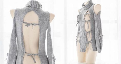 A clothing item, deemed too sexy to lay eyes on, has local social media buzzing in Japan.  Similar to the ones that came before it, the piece of clothing has been called “doutei wo korosu,” which suggests that it could make a virgin man so excited that it would kill him.  The so-called “virgin-killing sweater” first became viral in 2017 after images of the skimpy turtleneck jumper made the rounds on Japanese social media.  The sweater, which can hardly keep … Character Outfits Skimpy, Virgin Killer Sweatshirt, Virgin Killing Sweater, Backless Sweater, Collar Tips, Turtleneck Jumper, Cutout Sweater, Turtle Neck Jumper, Cute Costumes