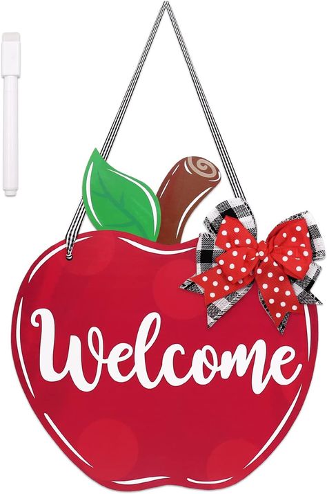 Back To School Welcome Door Sign Decorations-Package includes 1 pack double-sided printed apple door hanger. The front of the doorplate features the word welcome while the back is a blank apple. You’ll be able to write your teacher's name on the back of the doorplate with the pen we have equipped. Middle School Decor, Middle School Teacher Gifts, Teacher Appreciation Door Decorations, Apple Door Hanger, Classroom Door Decorations, Teacher Appreciation Doors, Personalized Office Gifts, Classroom Door Signs, Sign Decorations