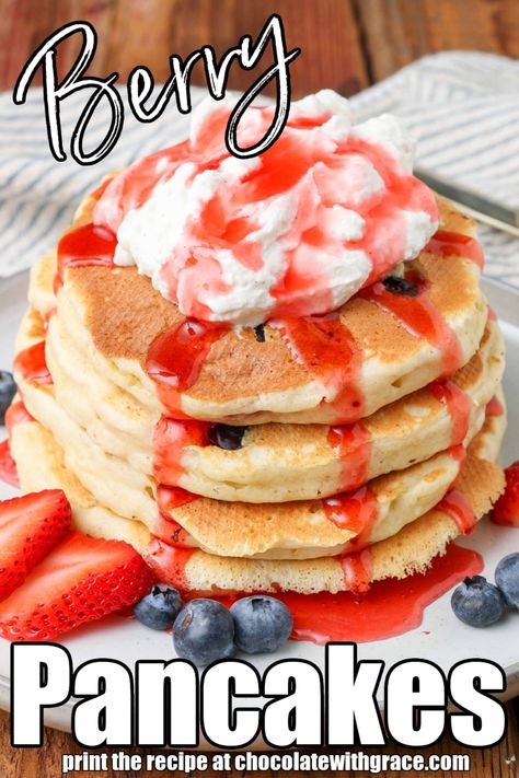 Blueberry Sweet Rolls, Banana Chocolate Chip Pancakes, Berry Pancakes, Strawberries And Blueberries, Strawberry Pancakes, Coconut Pancakes, Fresh Breakfast, Berry Breakfast, Chocolate Chip Pancakes