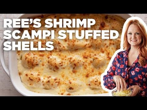 Ree Drummond's Shrimp Scampi Stuffed Shells | The Pioneer Woman | Food Network - YouTube Shrimp Scampi Stuffed Shells, Creamy Shrimp Scampi, Seafood Stuffed Shells, Food Network Recipes Pioneer Woman, Creamy Shrimp, Pasta Shells, Stuffed Shells Recipe, Pioneer Woman Recipes, Pasta Dinner Recipes