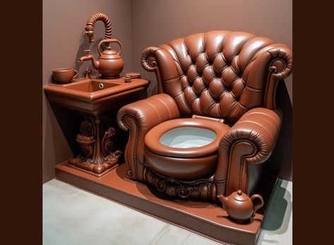 Behold... the leather throne! 🚽  #Leather #Toilet #Throne #Bathroom #Realtor #RealEstate #Agent Novelty Furniture, Unusual Toilets, Plumbing Humor, Styled Bathroom, Futuristic House, Unusual Furniture, Fantasy Furniture, Vintage Speakers, Fantasy Rooms