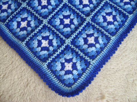 Blue And White Granny Square, Blue White Granny Square, Blue Granny Square Blanket, Granny Square Blanket Tutorial, Blue And Green Granny Square Blanket, Navy Granny Square Blanket, Granny Square Blanket Blue, Crochet Granny Square Afghan, Flower Granny Square