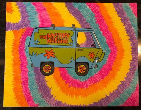 How To Draw The Mystery Machine, Mystery Machine Wallpaper, Mystery Machine Painting, Mystery Machine Van Drawing, Magical Mystery Tour Bus, Trippy Scooby Doo Painting, Scooby Doo Mystery, Scooby Doo, To My Daughter