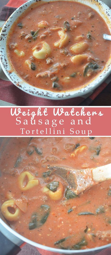 Weight Watchers Sausage and Tortellini Soup - Recipe Diaries #weightwatchers #soup # Tortellini Soup With Italian Sausage, Sausage And Tortellini Soup, Soup With Italian Sausage, Sausage And Tortellini, Ww Dinners, Weight Watchers Casserole, Recipe Diaries, Sausage And Spinach, Weight Watchers Pumpkin