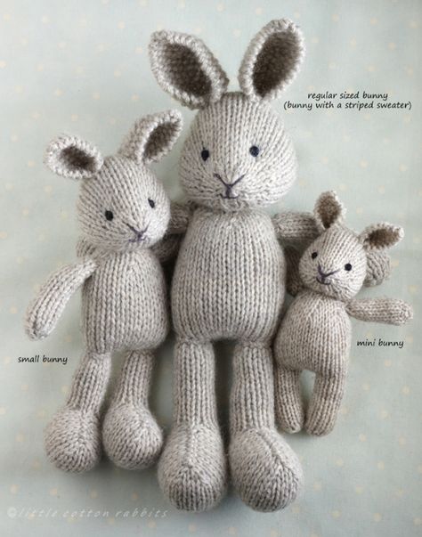 Projek Mengait, Rabbit Knitting Pattern, Knitted Bunnies, Bunny Knitting Pattern, Knitted Bunny, Bunny Family, Bunny Girls, Knitted Toys Free Patterns, Little Cotton Rabbits