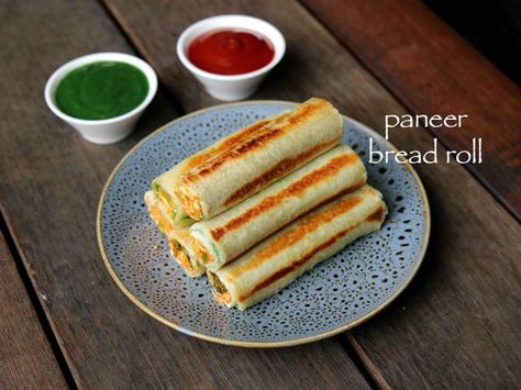 Paneer Bread Roll, Stuffed Bread Rolls, Bread Roll Recipe, Stuffed Bread, Veg Snacks, Spicy Snacks Recipes, Plats Healthy, Breakfast Recipes Indian, Vegetarian Fast Food