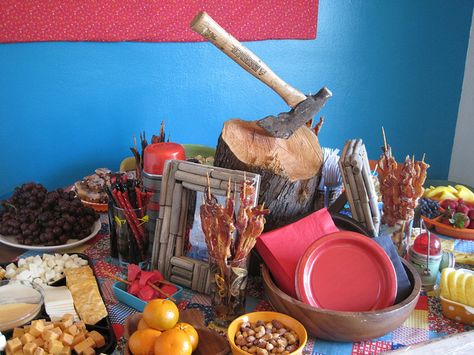 lumberjack party. Maple Syrup Ice Cream, Breakfast Party Food, Lumberjack Breakfast, Bacon On A Stick, Lumberjack Birthday Party, Breakfast Party Foods, Food Spread, Lumberjack Birthday, Lumberjack Party