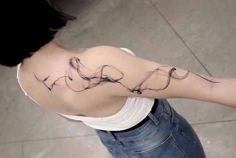 Abstract Smoke Streamer Shoulder Tattoo Energy Tattoo, Tatuagem Masculina Pequena, Abstract Tattoo Designs, Geniale Tattoos, 문신 디자인, Abstract Tattoo, Great Tattoos, Dope Tattoos, Simplistic Tattoos