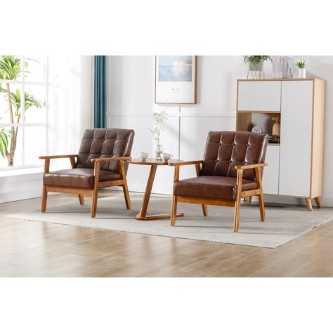 Description: Enhance your living space with this set of 2 Mid-Century Modern Accent Chairs. These retro-inspired armchairs feature soft polyester fabric upholstery and solid wood armrests, creating a stylish and comfortable seating option. Comfy Reading Chair, Mid Century Modern Accent Chairs, Mid Century Modern Armchair, Accent Chair Set, Mid Century Modern Living, Upholstered Accent Chairs, Modern Accent Chair, Leisure Chair, Modern Armchair